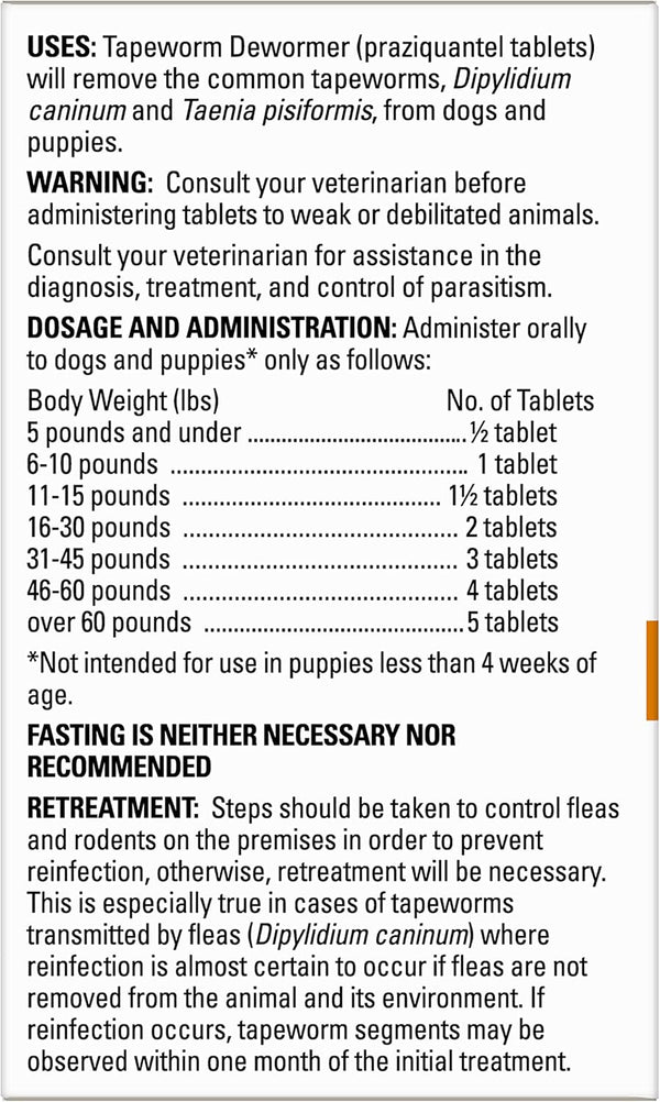 Elanco Tapeworm Dewormer (Praziquantel Tablets) for Dogs, 5 Count (Pack of 1) Praziquantel Tablets for Dogs and Puppies 4 Weeks and Older9
