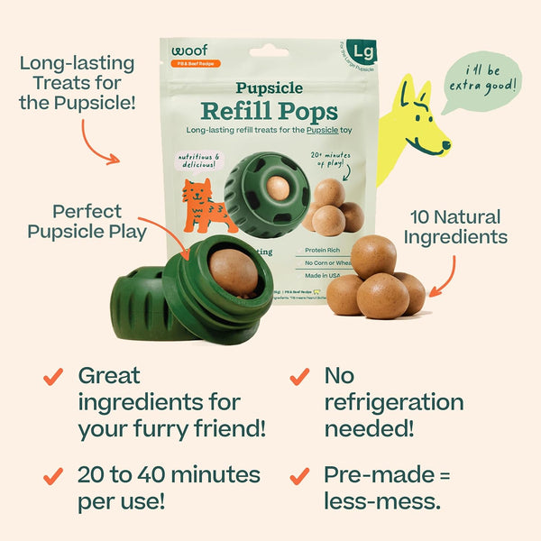 WOOF Pupsicle Peanut Butter & Beef Refill Pops Dog Treats, Large, 7 Count | for Large Pupsicles, Peanut Butter & Beef Flavor, Long-Lasting Treats, Pre-Made Pops, Wholesome Ingredients, Shelf Stable3