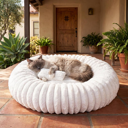 Donut Pet Bed for Indoor Cats and Small Dogs, Self-Heating Dog Bed with Non-Slip Bottom, Winter Comfort Dog Beds for Puppies, Washable & Portable Egg Tart Shape (S) Small Cat Bed Self Warming1