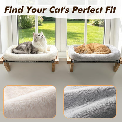 AMOSIJOY Cat Sill Window Perch Sturdy Hammock Window Seat with Cushion Bed Cover, Wood & Metal Frame for Large Cats, Easy to Adjust Cat Bed for Windowsill, Bedside, Drawer and Cabinet(Cushion Bed)4