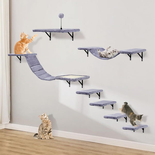 Cat Wall Shelves, Space-Saving Wall-Mounted Cat Climbing Set for Large Cats | Multi-Level Climbing System, Wall Furniture, Bed, Steps, Hammock, Wall Scratcher, Indoor Cat 40 Lbs Small Place Corner Room8