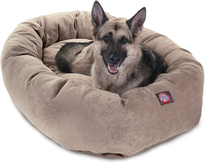 Majestic Pet 40 Inch Micro Velvet Calming Dog Bed Washable – Cozy Soft round Dog Bed with Spine for Head Support - Fluffy Donut Dog Bed 40X29X9 (Inch) – round Pet Bed Large – Pearl33