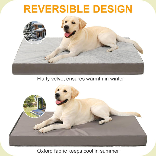 KSIIA Orthopedic Dog Bed for Large Dogs with Waterproof Lining, Grey, 35X22 | Deluxe Soft Plush Dog Crate Bed, Washable Pet Mat with Removable Cover & Egg Crate Foam for Large Dogs Sleeping & Relaxing4