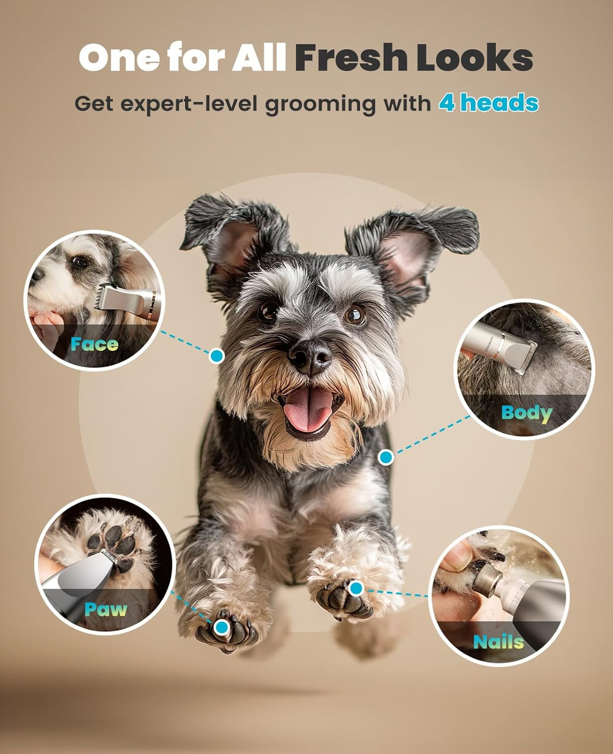 oneisall-4-in-1-dog-grooming-kit-with-lcd-display-paw-hair-trimmer-nail-grinder-rechargeable-cordless-low-noise-ipx7-waterproof-3-speeds-pet-grooming-clippers