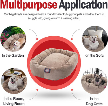 Majestic Pet 40 Inch Micro Velvet Calming Dog Bed Washable – Cozy Soft round Dog Bed with Spine for Head Support - Fluffy Donut Dog Bed 40X29X9 (Inch) – round Pet Bed Large – Pearl5
