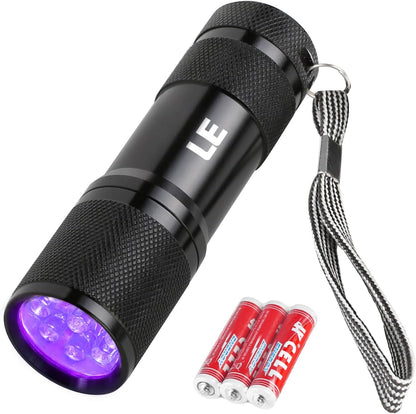 Lighting EVER UV LED Flashlight, 9 LED 395Nm Blacklight Detector | Blacklight Detector for Pet Urine, Stain, Bed Bugs and More, 3 AAA Batteries Included1