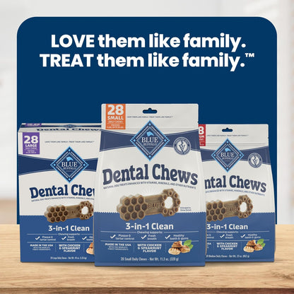 Blue Buffalo Natural Dental Chews for Small Dogs 5-20 Lbs., Chicken & Spearmint, Daily Teeth Cleaning Dog Treats, Enhanced with Vitamins & Minerals, 11.3-Oz. Bag (28 Treat Count)9