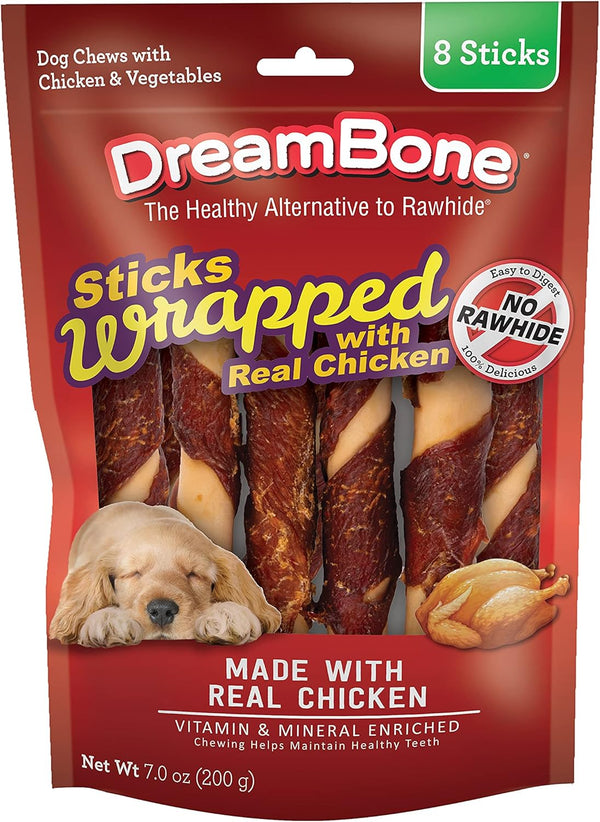Dreambone Chicken Wrapped Large Stick Dog Treats, Daily Rawhide-Free Chew, Digests Safely and Completely, with Real Protein, Chicken and Veggies, 8 Count1
