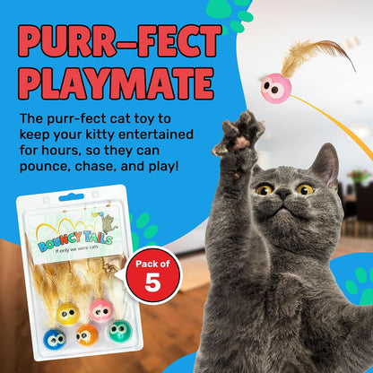 Bouncy Tails 5 Pack Interactive Bouncy Ball with Natural Feathers for Indoor Cats and Kittens Who Love to Play and Have Fun.2