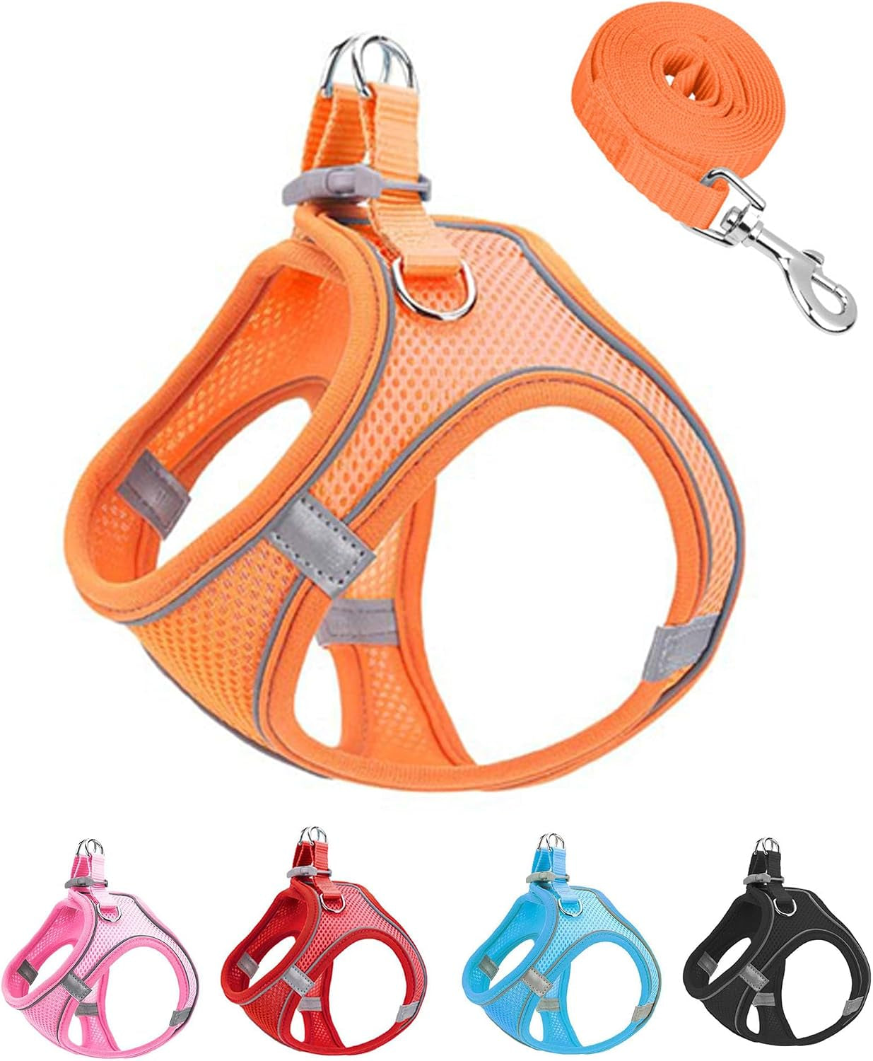 xxxs-pink-soft-mesh-dog-harness-and-leash-set-no-escape-puppy-harnesses-for-training-walking-reflective-adjustable-puppy-vest-for-small-medium-dogs-cats-pink-xxxs