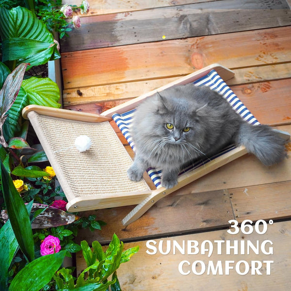 PETKARAY Beach Chair Cat Hammock, Elevated Cat Beds for Indoor Cats, Original Cozy Lounger with Sisal Scratcher and Toy Ball7