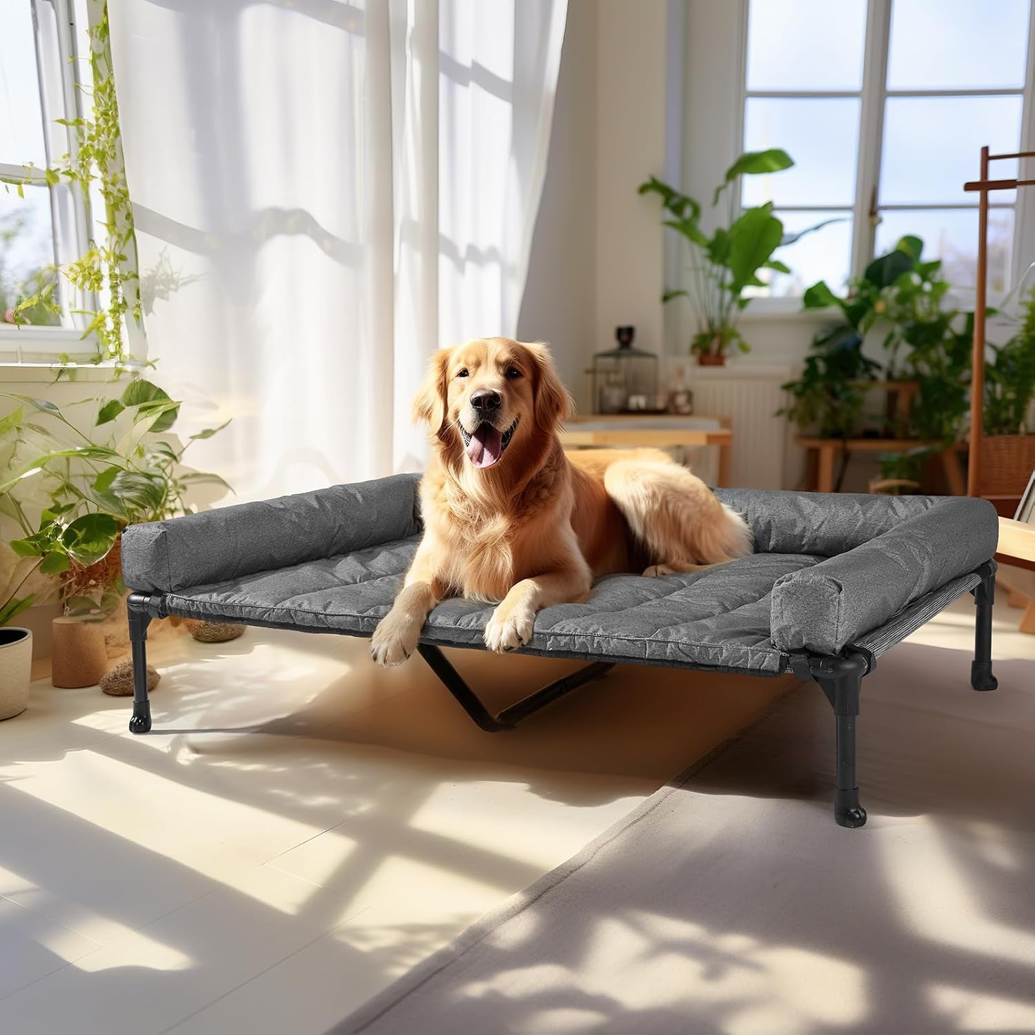 veehoo-outdoor-elevated-dog-bed-with-waterproof-bolster-cushion-cooling-raised-dog-bed-with-removable-washable-mat-topper-breathable-mesh-dog-couch-cot-for-indoor-outdoor-42-large-black