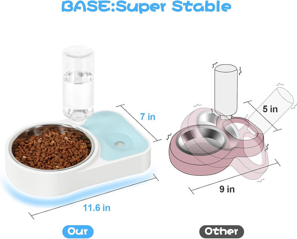 JUST RUN Double Dog Cat Bowls, Dog Cat Food and Water Bowl Set with Automatic Water Dispenser Bottle, Super Big Detachable Stainless Steel Food Bowl for Small Dogs Puppy and Cats Kitten Rabbit(Blue)3