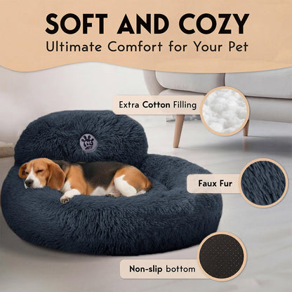 Petjett Calming Dog Bed Medium Size Dog - 30'' Donut Bed, Washable Dog Bed, Anti-Slip & Super Soft Fluffy Plush round Dog Bed, Anti-Anxiety Premium Comfort Pet Bed, Fits Dogs Upto 45 Lbs - Dark Grey3