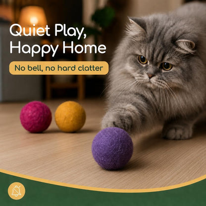Wool Cat Balls - Safe Silent Felt Ball Toys - Fun Colorful Soft Quiet Wool Kitty Toys - Unique for Cat Lovers - 6 PCS Hand Made in Nepal5