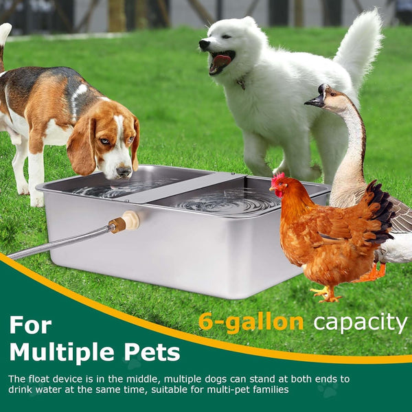 6 Gal Automatic Dog Water Bowl Dispenser Stainless Steel Dog Waterer for Large Breed Dogs, Outdoor Extra Large Bowl for Cats Pets Livestock Chicken2