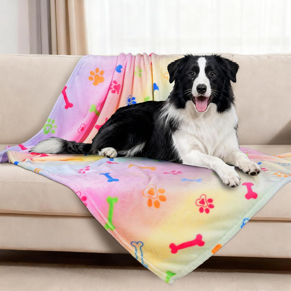 Rezutan Blanket for Large Dogs, Cat Flannel Washable Soft Pet Mat Throw Cover for Kennels-Beds, Sofas, Furniture Protection, Cute Paw Pattern, Black, 50X40 Inch10