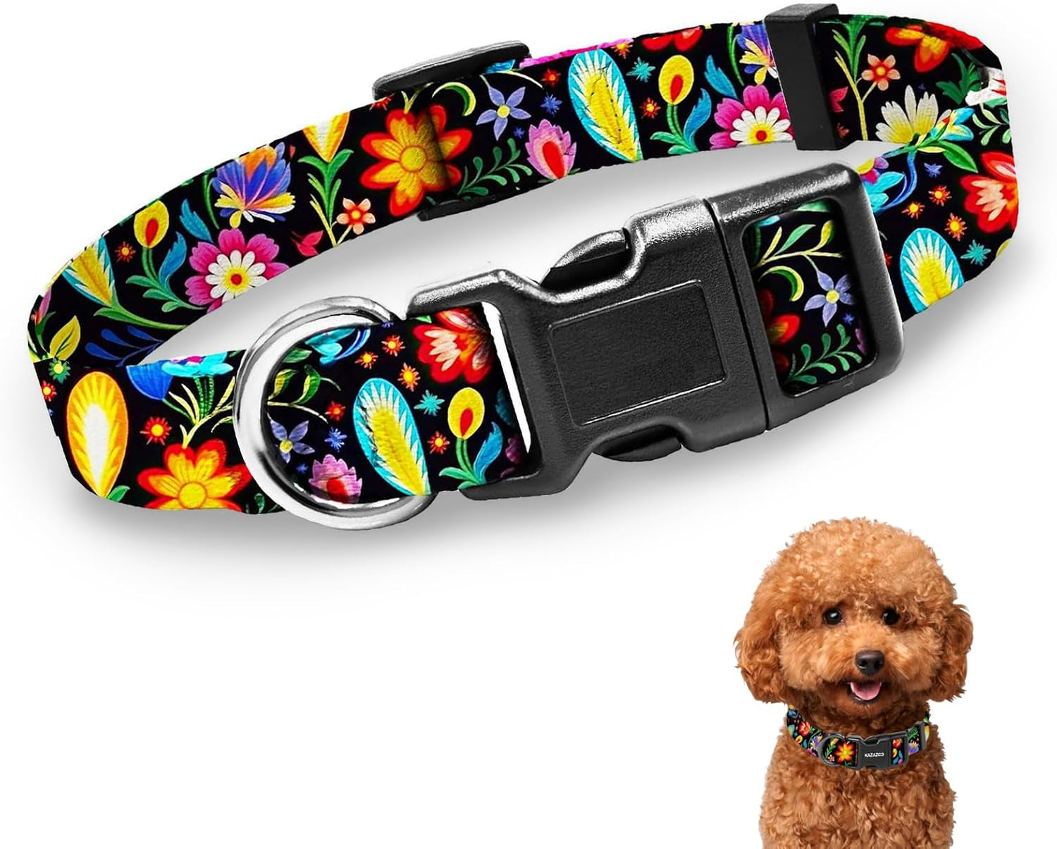 kazazoo-dog-collar-cute-and-soft-nylon-puppy-collar-girl-dogs-adjustable-purple-dog-collars-for-medium-dogs-purple-flowers-m