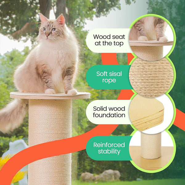 50" Tall Cat Scratching Post, Extra-Large Post for Large Cats | 36 Lb Heavy Build, Thickest 7.3 Inch Sisal Column, Wax Oiled Plywood Base, Stable for Maine Coon and Large Cats6