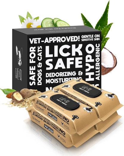 G.A.S Lick-Safe Daily Pet Wipes for Dogs and Cats, Unscented, 100 Count | Plant Based Lyocell Fibers, Certified Cruelty Free, Vet Approved, Hypoallergenic, for Paws Face Body and Butt, 10% to Charity10