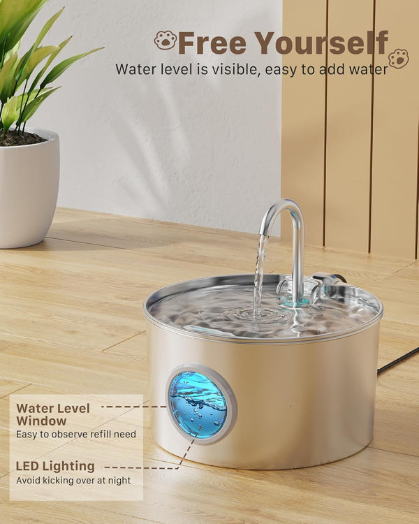 Cat Water Fountain Stainless Steel: 74Oz/2.2L Cat Fountain for Drinking - Pet Water Fountain for Cats inside - Quiet Cats Water Bowl Dispenser - Kitty Drinking Fountains - for Pets& Small Animals4