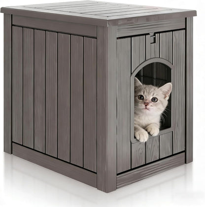 KAMABOKO Cat Litter Box Enclosure, Waterproof Plastic Hidden Litter Box Furniture with Openable Door, Multi-Functional Cat Furniture for Living Room Bedroom (Gray)1