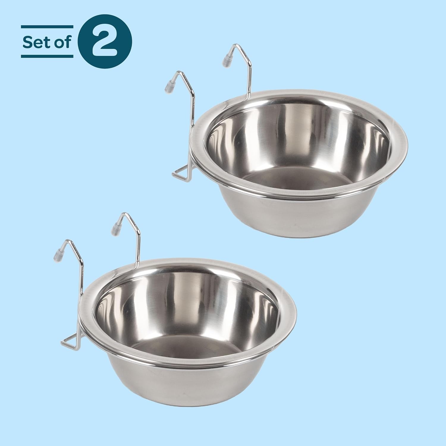 set-of-2-stainless-steel-dog-bowls-cage-kennel-and-crate-hanging-pet-bowls-for-food-and-water-20oz-each-and-dishwasher-safe-by-petmaker-silver