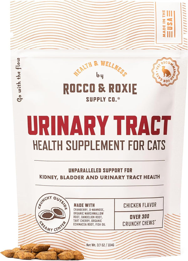 Rocco & Roxie Cat Urinary Tract Health Chews, Cranberry & D-Mannose | Bladder, UT & Kidney Support; Cranberry + D-Mannose; Chicken-Flavor Crunchy Chews; Vet-Recommended; Made in USA1