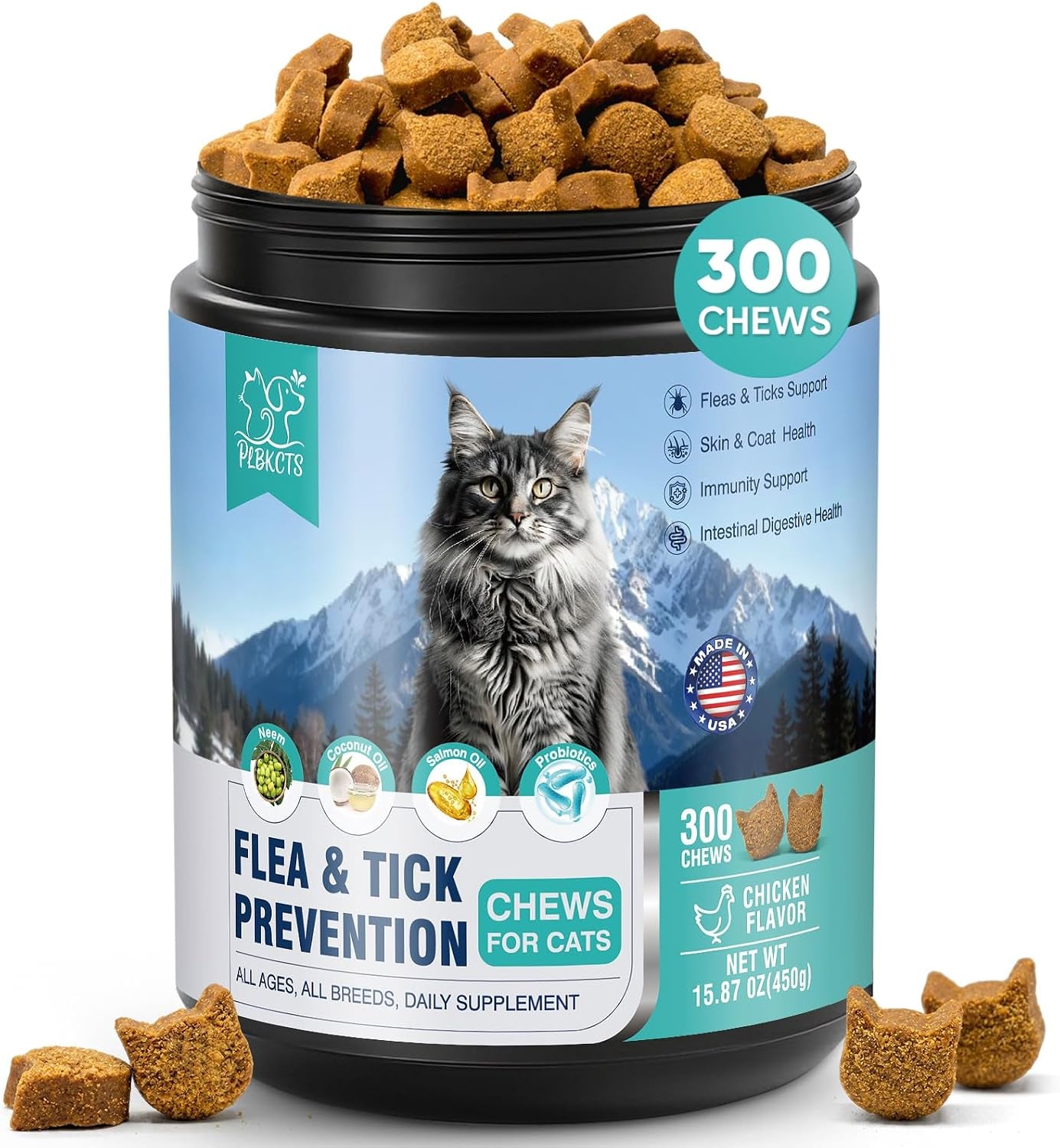 flea-treatment-for-cats-300-treats-natural-flea-and-tick-prevention-for-cats-chewable-itchy-skin-biting-relief-immune-gut-health-oral-flea-supplement-for-kittens-all-cats-made-in-usa-chicken-flavor