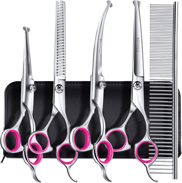 Gimars Titanium Coated Professional 6 in 1 4CR Stainless Steel Dog Grooming Scissors with Safety round Tip, Heavy Duty Pet Grooming Scissor for Dogs, Cats and Other Animals15