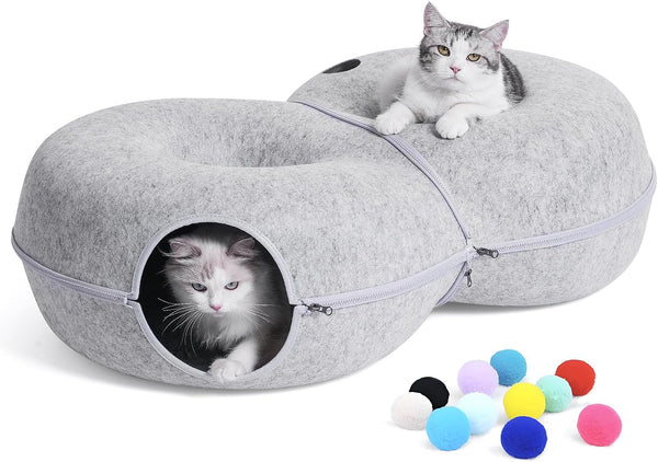 8-Shaped Large Cat Tunnel Bed for Indoor Cats, Infinite Circulation Peekaboo Cat Cave with 12 Toy Balls, Cat Donut Tunnel for Cats up to 30 Pounds (Dark Grey, L 38X24X11In)7