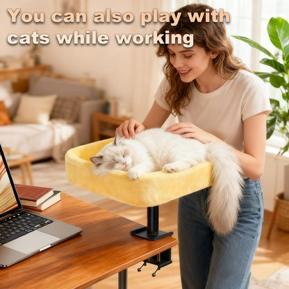 Cat Desk Bed, Sturdy Cats Bed for Desk with Washable Cover, Dual-Sided Breathable Summer & Winter, Comfortable Soft Pet Nest Bed with Reinforced Steel Frame, Easy Assembly for Home Office/Study Room2