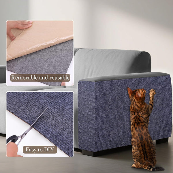 Cat Scratch Furniture Protector Couch Protector from Cat Claws Self-Adhesive Carpet Remnants Scratching Mat Trimmable DIY Climbing Covering Posts (Grey, 15.8" X 39.3")6