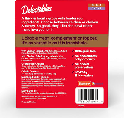 Delectables Lickable Treat Gravy Wet Cat Treat Variety Pack, Food Topper, Hydrating, Grain-Free, No Fillers, By-Products, Added Preservatives, 1.4Oz Pouch, 12Ct8
