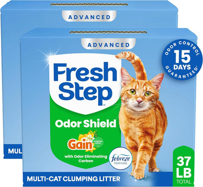 Fresh Step Advanced Multi Cat Clumping Litter with Febreze Freshness, Low Dust, Control with Ammonia Block Tech, Compatible in Automatic Litter Boxes, 37 Lb. (2 X 18.5 Lb.) | Odor Shield with Ammonia Block Technology, Low Dust, Multi Cat, Compatible with Most Automatic Litter Boxes1