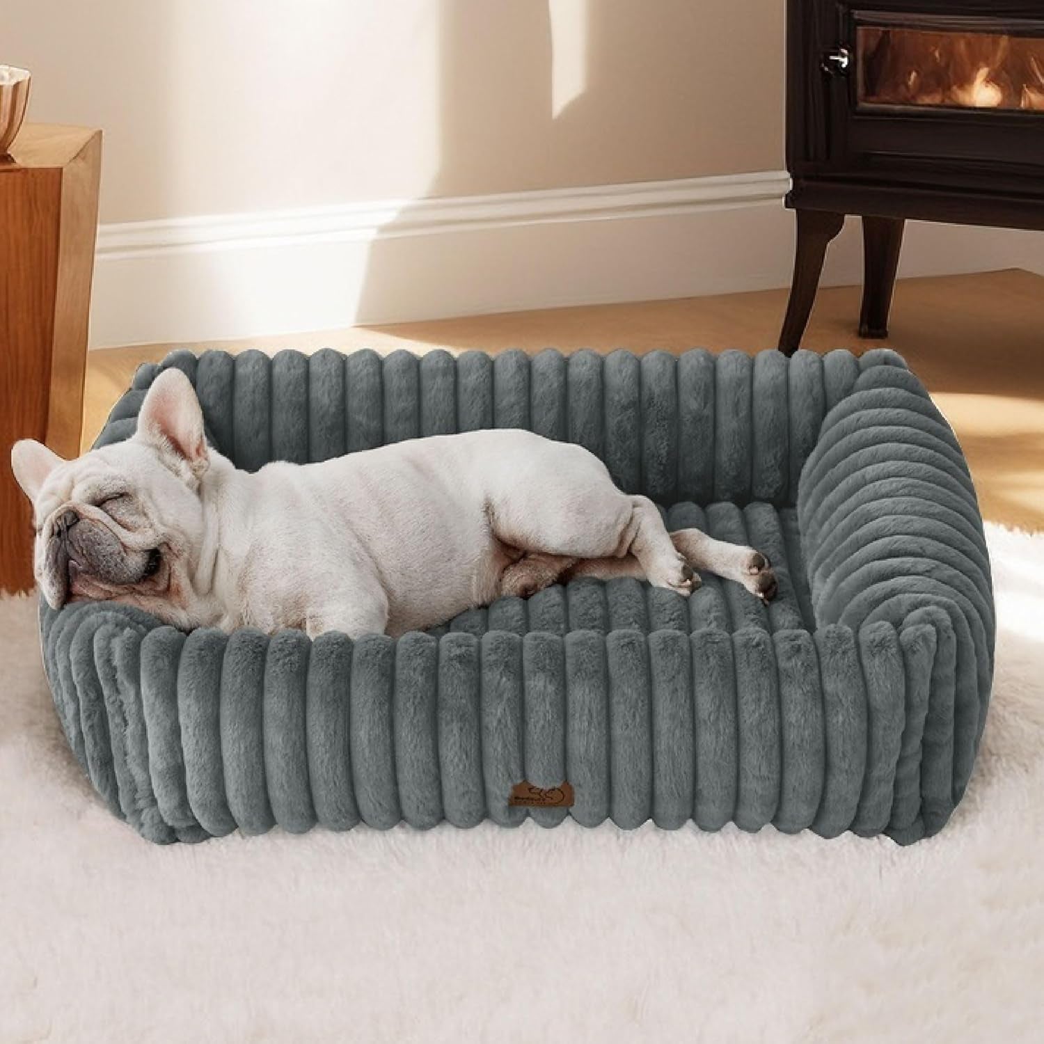 bedsure-comfyfleece™-cute-dog-bed-for-small-medium-dogs-washable-25in-cream-furry-puppy-beds-square-rectangle-orthopedic-corduroy-aesthetic-pet-beds-removable-zipper-cover-non-slip-bottom-up-to-15-lbs