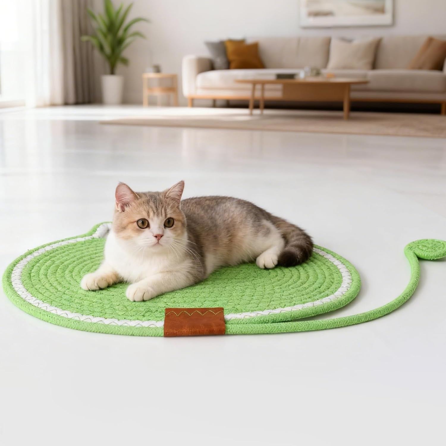 2-pc-cat-scratcher-mat-natural-cotton-rope-oval-horizontal-scratch-pad-11x13-7-with-dangling-ball-toy-cat-ear-design-furniture-protector-for-floor-wall-durable-handmade-balck-2-pc