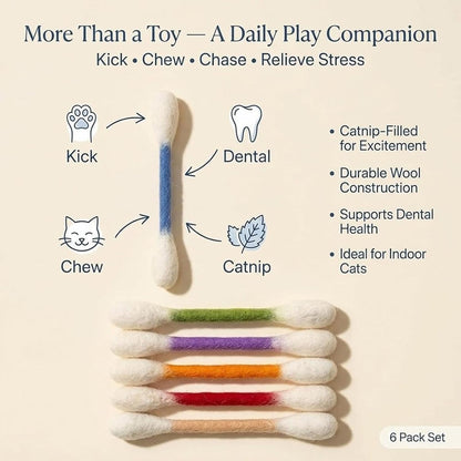 Ledeng Cotton Swabs Cat with Catnip, Swabs Catnip Toys Set of 6 Soft Plush Kicker Toys, Sturdy Teething Chew Toy (B)6