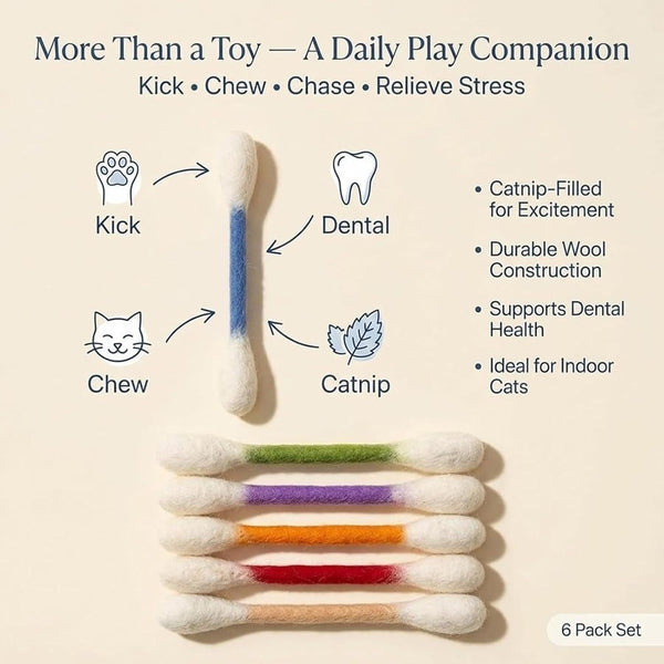Ledeng Cotton Swabs Cat with Catnip, Swabs Catnip Toys Set of 6 Soft Plush Kicker Toys, Sturdy Teething Chew Toy (B)6