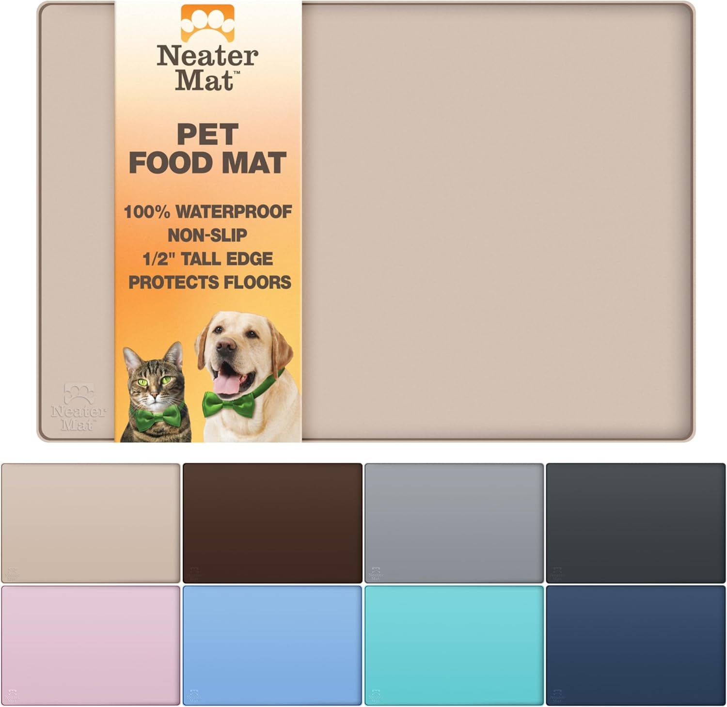 neater-pet-brands-neater-mat-pet-mats-for-food-and-water-cat-dog-bowl-mat-waterproof-silicone-feeding-tray-dog-food-mats-for-floors-placemat-w-raised-edge-for-under-bowls-16-x-10-cappuccino