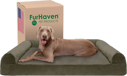 Furhaven Orthopedic Dog Bed for Large Dogs, Sofa-Style with Cool Gel-Top Foam with a Solid Orthopedic Foam Base for Joint Support, Removable Washable Cover, Jumbo XL, Plush & Suede, Gray31