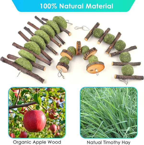 ERKOON Bunny Chew Toys, Rabbit Chew Toys for Teeth Grinding, Improve Dental Health, 100% Natural Apple Wood Timothy Grass Cake Treats for Rabbits Guinea Pigs Chinchillas Bunnies Hamsters (3 Pcs)4