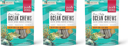 The Honest Kitchen Ocean Chews Crispy Cod Fish Skins Dog Treats, Human Grade Single Ingredient Dehydrated Fish Dog Chews for Large Dogs, High Protein Rawhide Alternative for Skin Coat, 5.5 Oz10