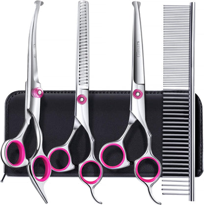 Gimars Titanium Coated Professional 6 in 1 4CR Stainless Steel Dog Grooming Scissors with Safety round Tip, Heavy Duty Pet Grooming Scissor for Dogs, Cats and Other Animals14