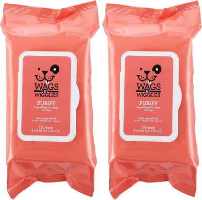 Wags & Wiggles Hypoallergenic Dog Wipes for Sensitive Skin, Fragrance-Free Waterless Cleansing Cloths for Paws, Face, and Dog Body, No SLS, Parabens, or DEA, 100 Count | Waterless Cleansing Cloths for Paws, Face, and Body; No SLS, Parabens, or DEA for Sensitive Skin8