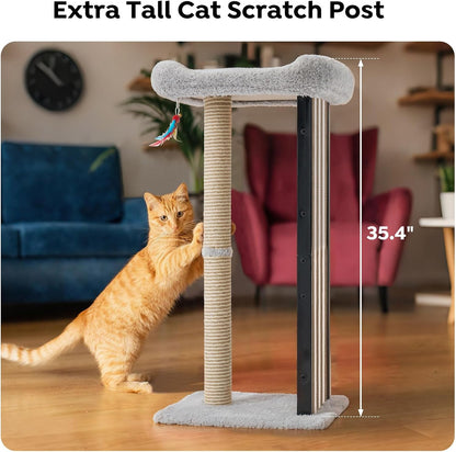 Veehoo 35" Tall Cat Scratching Post for Indoor Cats, Sturdy Cat Scratch Pad | Scratch Post with Plush Top Bed & Replaceable Metal Frame Scratching Board, Easy Assembly3