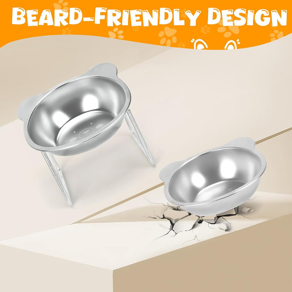 Elevated Cat Bowls, 2 Pack Raised Cat Food Water Bowls with Non-Slip Placemat, 15° Tilted Stand anti Vomiting Stainless Steel Pet Food Feeding Dishes Plate for Cats Kitten Puppies Dogs Small Animals4