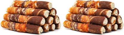 MON2SUN Dog Treats, 6 Inch Triple Flavor Wrapped Rawhide Rolls, 17.6 Oz | 10 Count Pack, Chicken Liver, Duck and Chicken Recipe, Teeth Cleaning Chews, Sized for Medium Dogs12