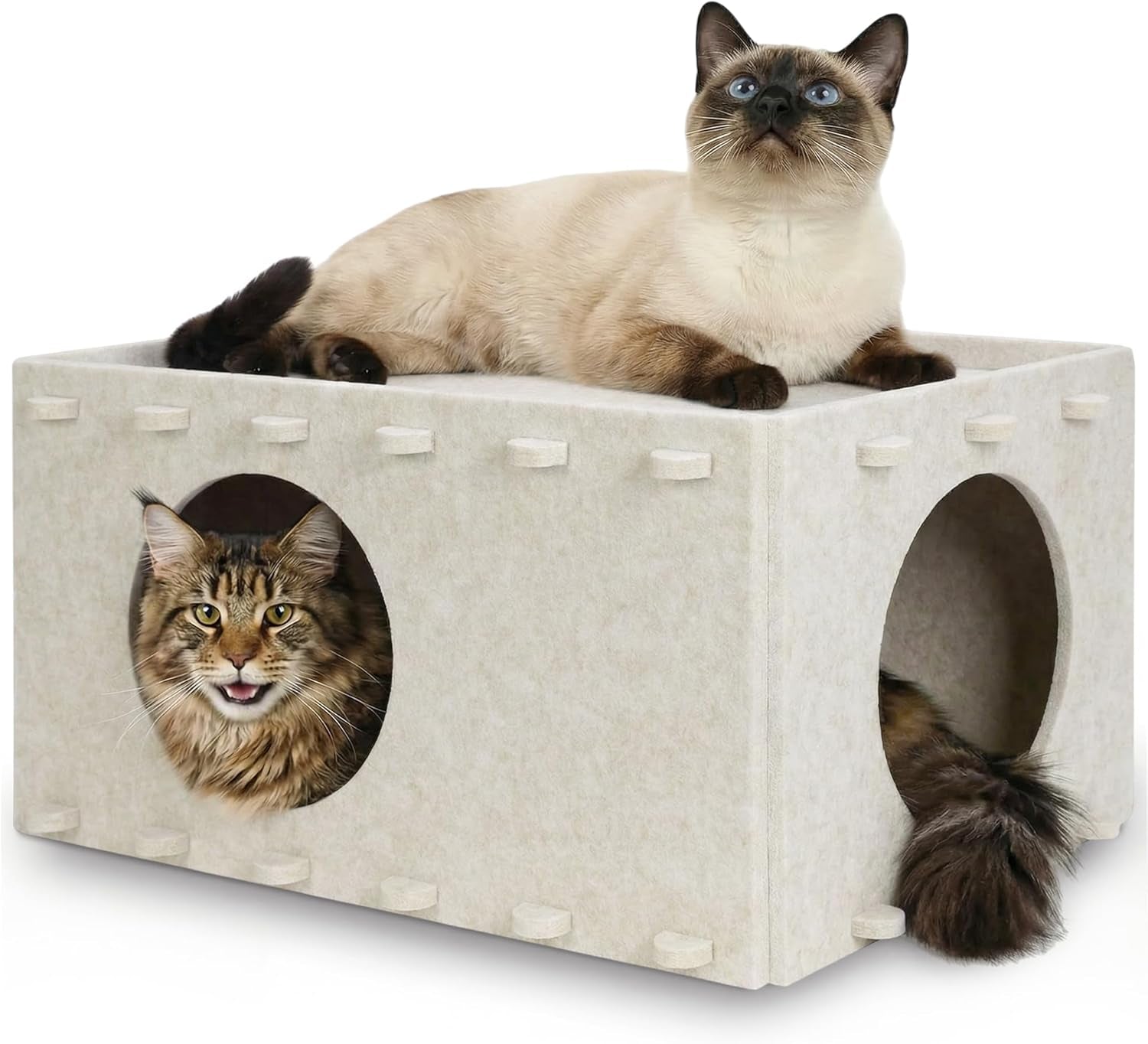 cat-house-for-indoor-cats-scratch-resistance-cat-cave-bed-felt-peekaboo-cat-hideaway-for-large-multiple-cats-up-to-22lbs-cream