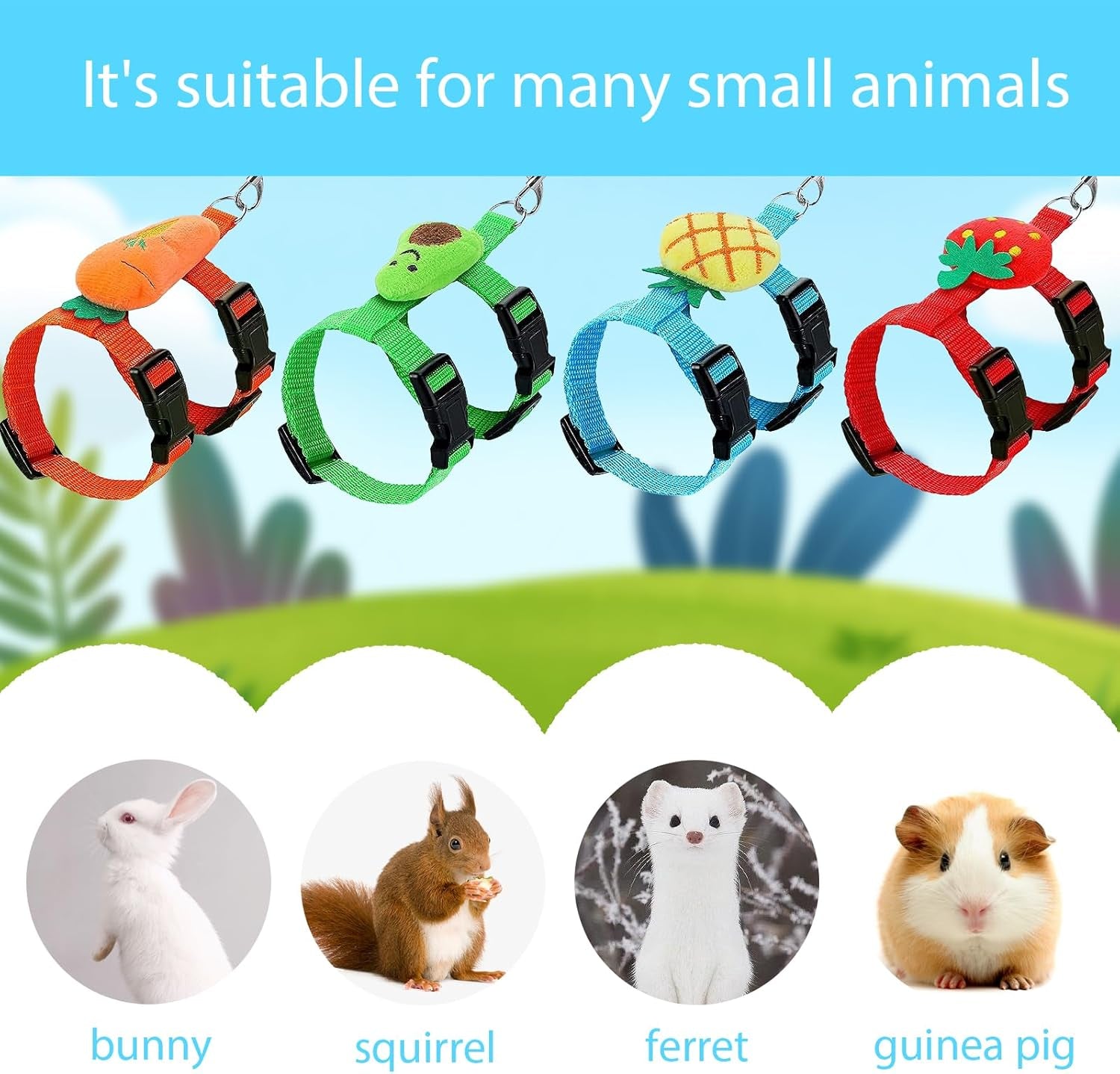 4-sets-adjustable-bunny-rabbit-harness-and-leash-set-small-pet-cute-vest-harness-leash-ferret-harness-guinea-pig-harness-ferret-leash-with-decorations-for-bunny-kitten-puppy-small-pets